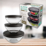 Conjunto com 3 Potes de Vidro Redondos com Tampa Plástica preta, VDR7093-PT, Euro Home na Amazon