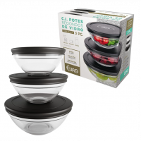 Conjunto Com 3 Potes De Vidro Redondos Com Tampa Plástica Preta, VDR7093-PT, Euro Home na Amazon