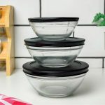 Conjunto com 3 Potes de Vidro Redondos com Tampa Plástica preta na Amazon
