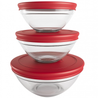 Conjunto Com 3 Potes De Vidro Redondos Com Tampa Plástica Vermelha, VDR7093-VM, Euro Home na Amazon