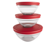 Conjunto com 3 Potes de Vidro Redondos com Tampa Plástica vermelha, VDR7093-VM, Euro Home na Amazon