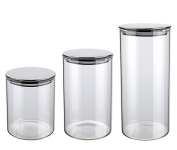 Conjunto com 3 Potes de Vidro Slim com Tampa Inox Euro Home na Amazon