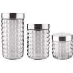 Conjunto com 3 Potes de Vidro transparente Bubble com Tampa Inox, Euro Home na Amazon