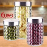 Conjunto com 3 Potes de Vidro transparente Bubble com Tampa Inox, VDR7047-3, Euro Home na Amazon