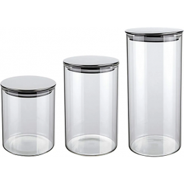 Conjunto com 3 Potes de Vidro transparente Slim com tampa Inox VDR6866-3 Euro Home na Amazon