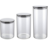 Conjunto Com 3 Potes De Vidro Transparente Slim Com Tampa Inox,  Euro Home na Amazon