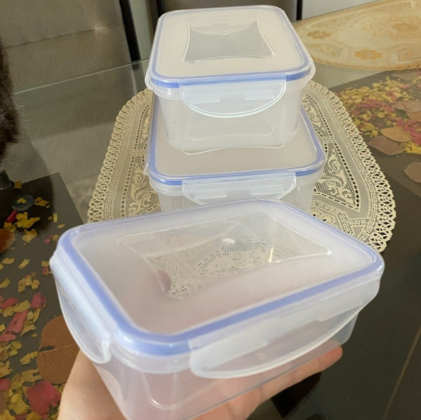 Conjunto com 3 potes Herméticos Retangular Azul , PLA3697-AZ, Euro Home na Amazon