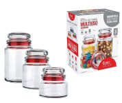 Conjunto com 3 Potes Multiuso de Vidro, com tampa Herméticas, Vermelho, VDR1129-VM, Euro Home na Amazon