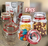 Conjunto com 3 Potes Multiuso de Vidro, com tampa Herméticas, Vermelho, VDR1129-VM, Euro Home na Amazon