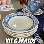 Conjunto com 6 Pratos Biona Donna Grécia Azul/Marfim 24 cm na Amazon