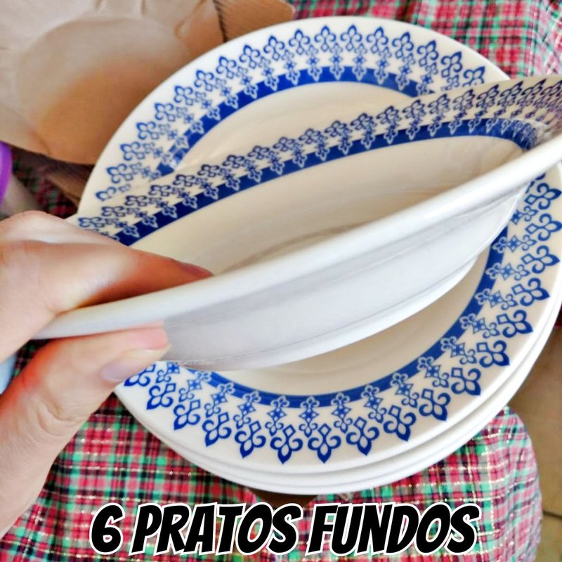 Conjunto com 6 Pratos Fundo Biona Donna Grécia Azul/Marfim 21 cm na Amazon
