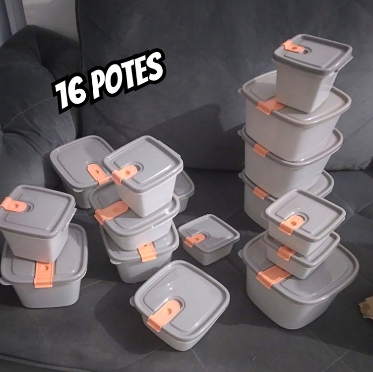 Conjunto de 16 Potes com Tampa Fixa e Trava, Plasútil na Amazon