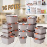 Conjunto De 16 Potes Com Tampa Fixa E Trava, Plasútil na Amazon