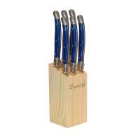 Conjunto De 6 Facas Luxo Com Cepo De Madeira Azul na Amazon