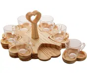 Conjunto de 6 xícaras de café com pires e suporte de madeira – Coração na Amazon