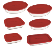 Conjunto de Assadeiras Marinex em Vidro com Tampa – 6 Peças na Casas Bahia