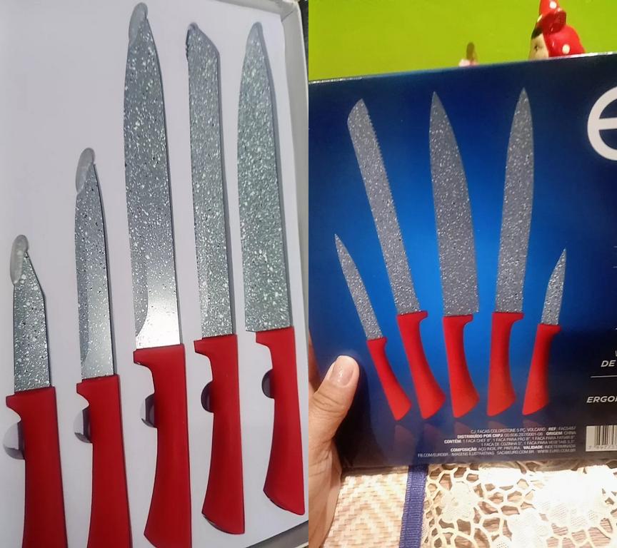Conjunto de Facas 5 Peças, Colorstone Volcano, vermelha, FAC5487, Euro Home na Amazon