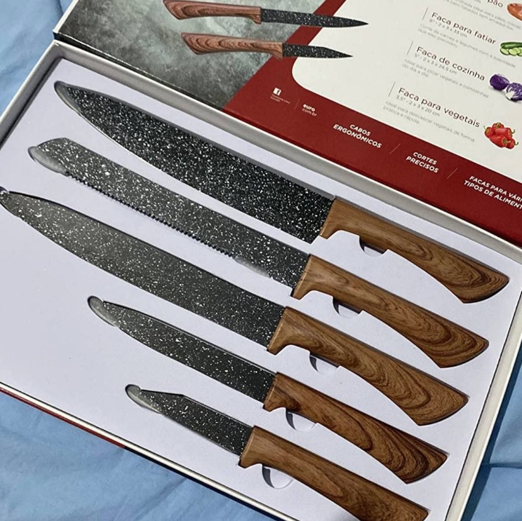 Conjunto de Facas 5 Peças Colorstone Wooden, FAC5494, Euro Home na Amazon