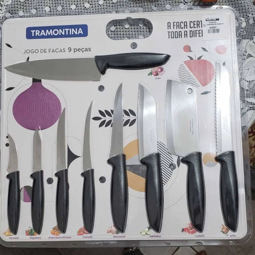 Conjunto de Facas 9 Peças Tramontina Plenus em Aço Inox e Polipropileno na Ponto
