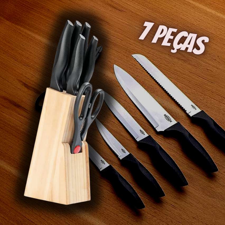Conjunto de Facas com Cepo Cross, Brinox, Preto/Branco, 7 Peças na Amazon