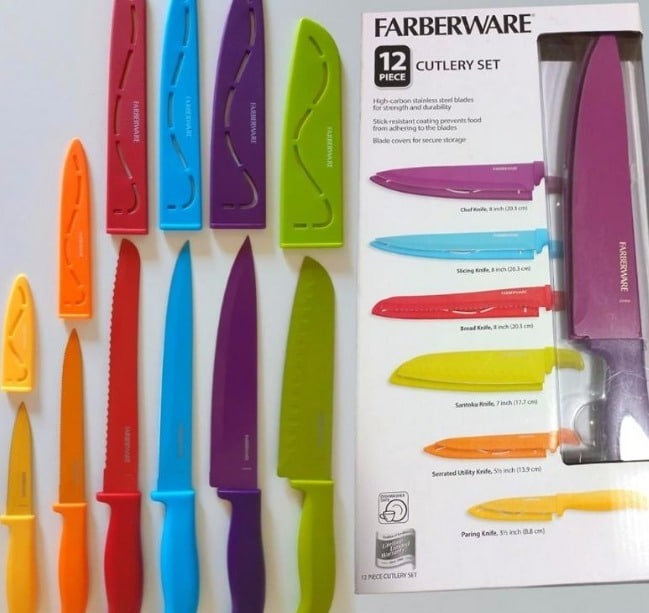 Conjunto de facas de talheres de resina antiaderente Farberware, 12 peças, multicolorido na Amazon