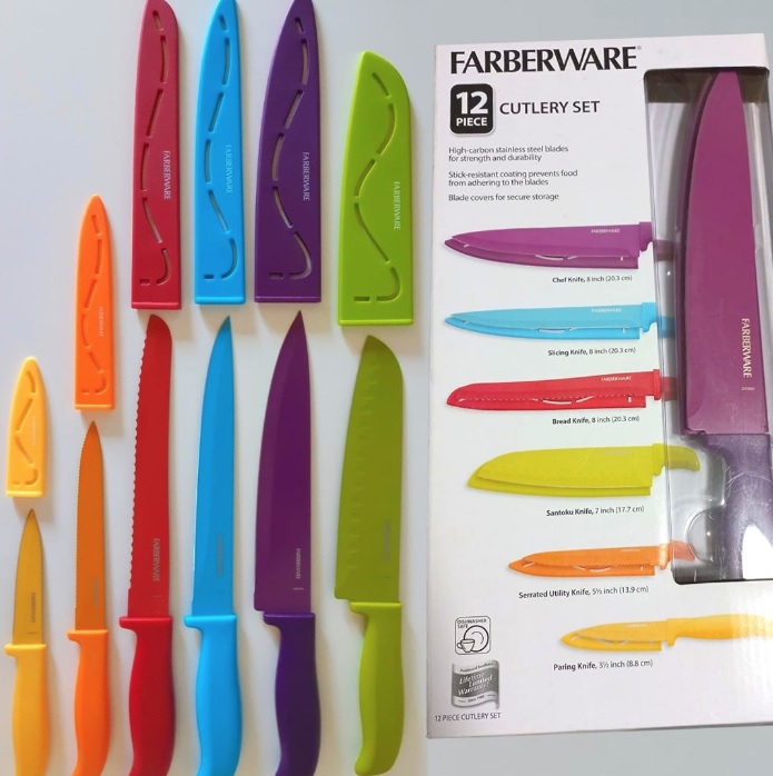 Conjunto de facas de talheres de resina antiaderente Farberware, 12 peças, multicolorido na Amazon