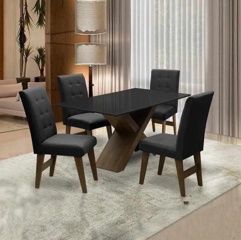 Conjunto De Mesa Para Sala de Jantar Preto Dubai 1,35m MDF com 4 Cadeiras Castanho / Preto na Casas Bahia
