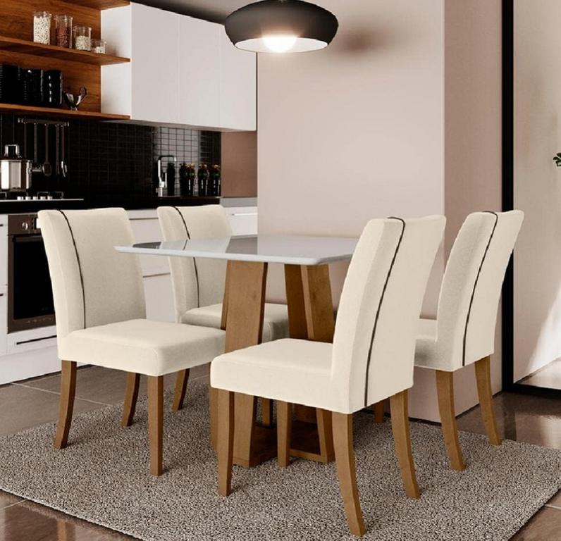 Conjunto de Mesa Sala de Jantar Atenas com 4 Cadeiras Carvalho/off White/bege 0,90m Quadrada Dobuê na Amazon