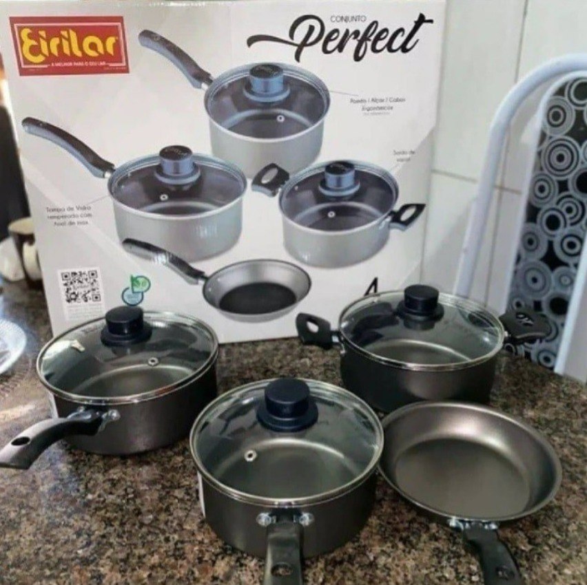 Conjunto de Panelas 4 Peças Antiaderente com Tampa de Vidro Copacabana Eirilar Grafite na Casas Bahia