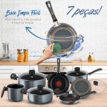 Conjunto de Panelas 7 Peças Rochedo Limpa Fácil em Alumínio com Revestimento Antiaderente e Tampas de Vidro com Saída de Vapor – Cinza na Amazon