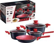 Conjunto de panelas ColorStone 4 peças de alumínio com antiaderente e tampa de vidro, Titânio, ALU8709-TI, Euro Home na Amazon