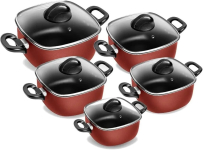 Conjunto de Panelas Quadrada Caçarola 5 Peças Antiaderente Vermelho Patolux na Amazon