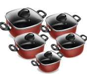 Conjunto de Panelas Quadrada Caçarola – 5 Peças – Antiaderente Vermelho na Amazon