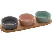 Conjunto de Petisqueira com Bandeja de Bambu e 3 Potes de Cerâmica 10cm x 32cm – Lyor na Amazon