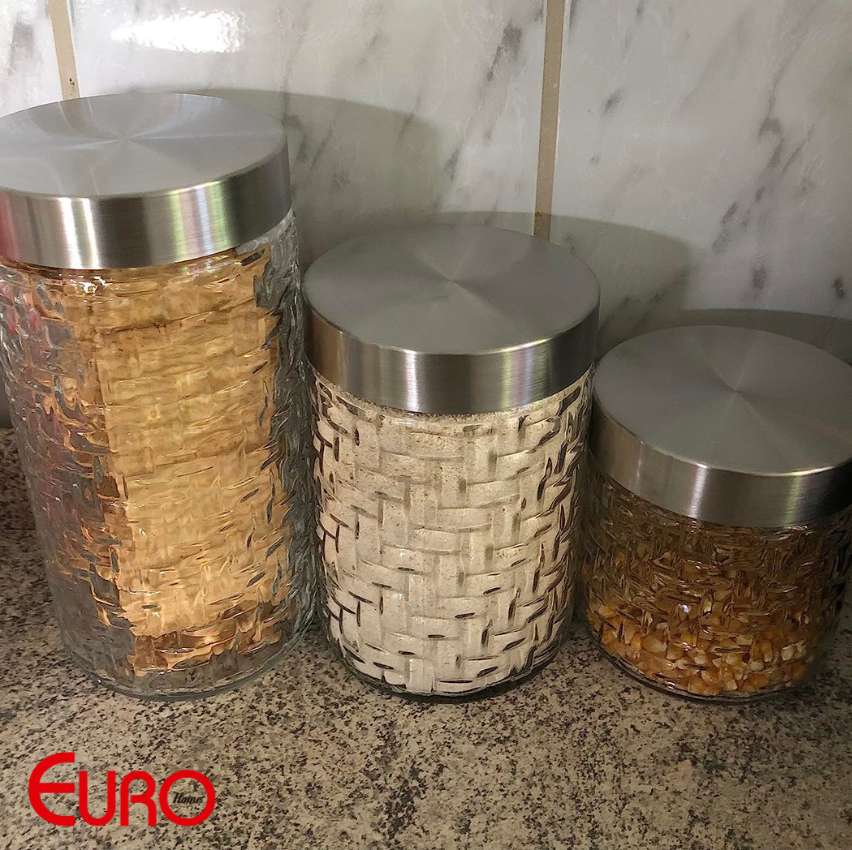 Conjunto de Potes de Vidro com Tampa Inox Rattan 3 Peças Euro Transparente na Amazon
