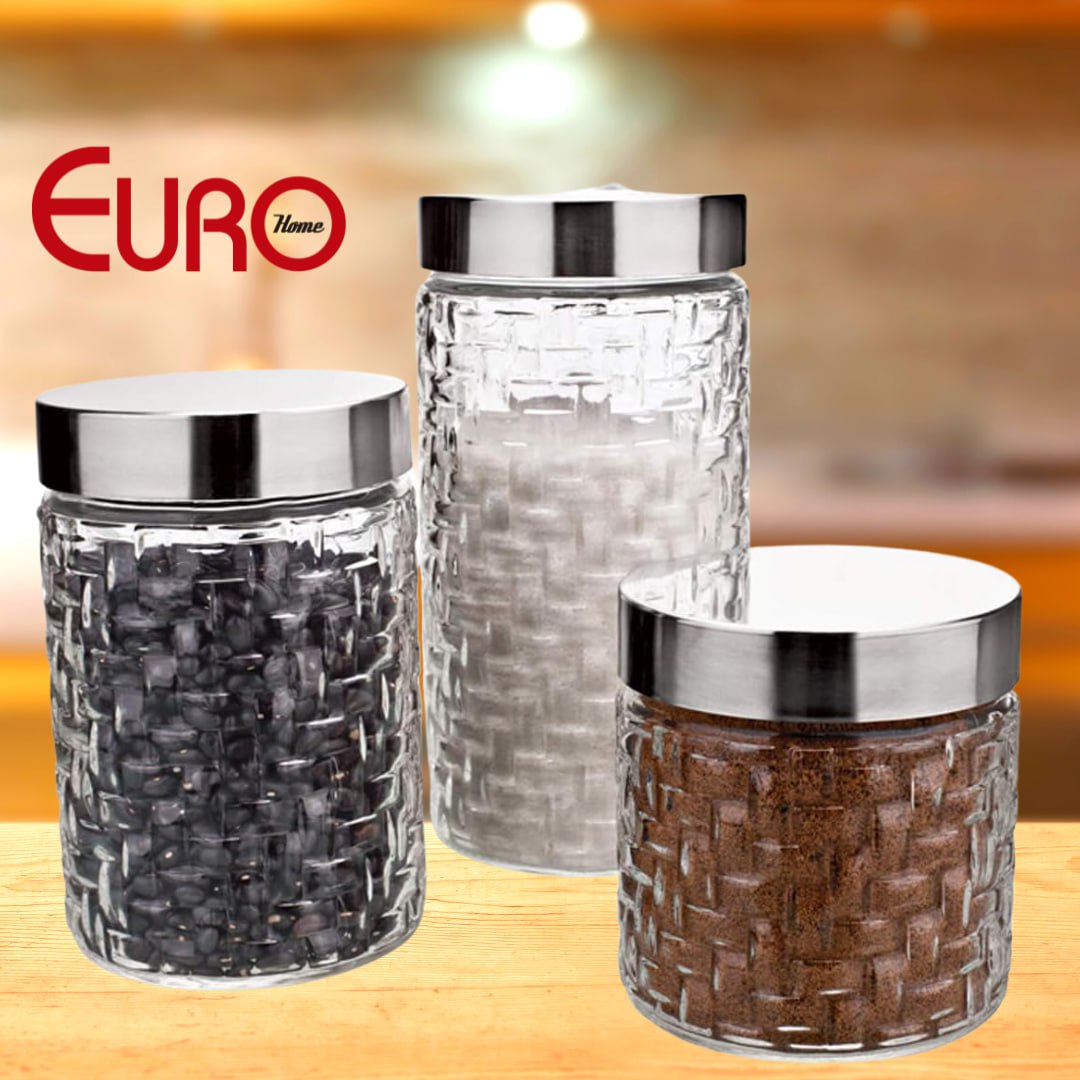 Conjunto de Potes de Vidro com Tampa Inox Rattan 3 Peças Euro Transparente na Amazon