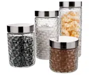 Conjunto de Potes de Vidro com Tampa Inox Rattan 4 Peças Euro Home na Amazon