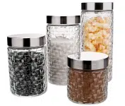 Conjunto de Potes de Vidro com Tampa Inox Rattan 4 Peças, VDR2140-4, Euro Home na Amazon