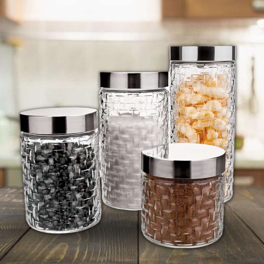 Conjunto de Potes de Vidro com Tampa Inox Rattan 4 Peças, VDR2140-4, Euro Home na Amazon