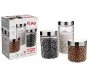 Conjunto de Potes de Vidro com Tampa Inox Rattan – 3 Peças na Amazon