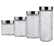 Conjunto de Potes de Vidro com Tampa Inox Rattan – 4 Peças – Euro Home na Amazon