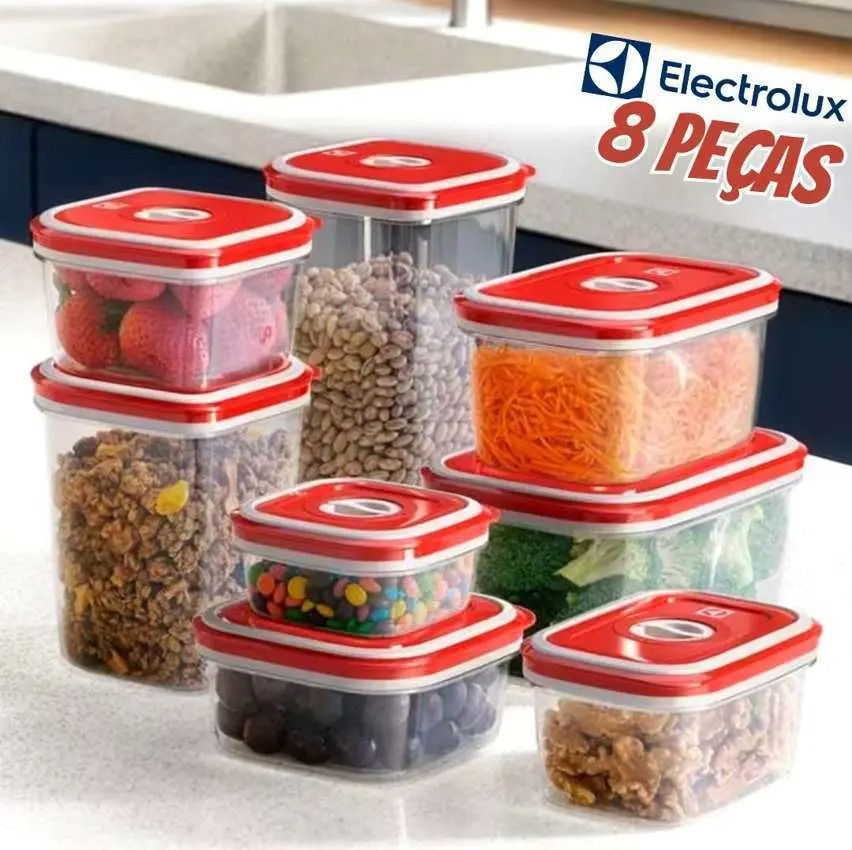 Conjunto de Potes Herméticos de Plástico com Tampa Vermelha 8 Unidades Electrolux na Americanas