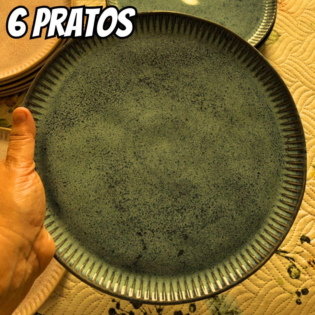Conjunto de Pratos de Sobremesa Porto Brasil Linhas Greenery 21,5cm – 6 Peças na Casas Bahia