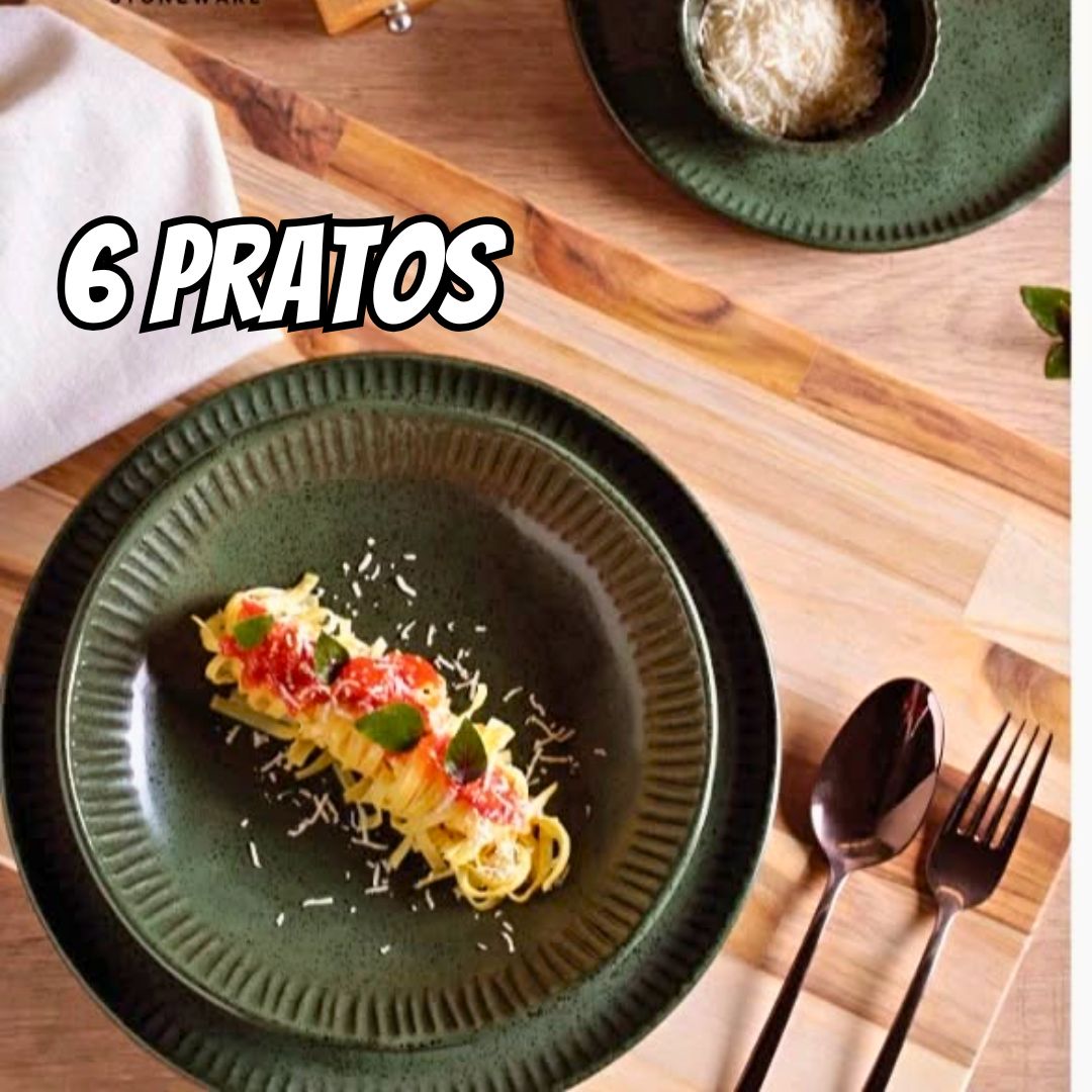 Conjunto de Pratos Fundos Porto Brasil Linhas Greenery Verde 830ml – 6 Peças na Casas Bahia