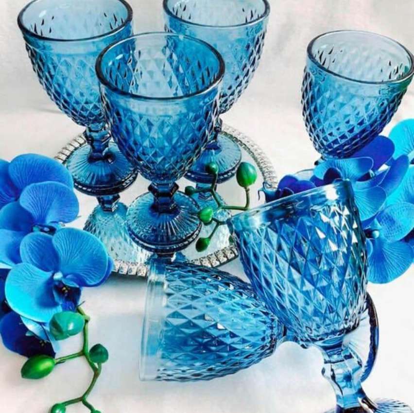 Conjunto de Taças de Vidro 300ml 6 peças – Bico de Abacaxi azul TCVI056 na Extra