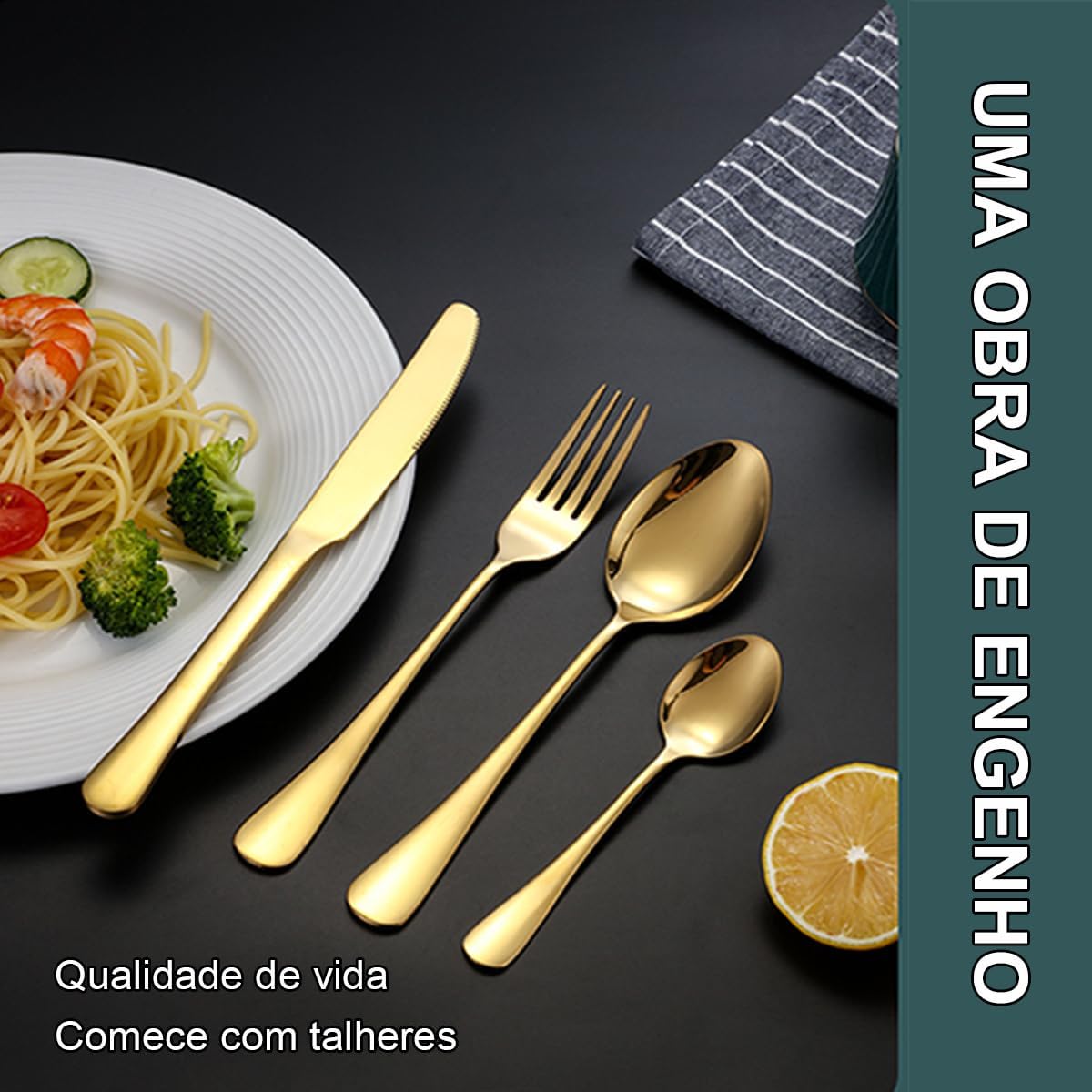 Conjunto de Talheres Dourados 16 Peças – Kit Completo para 4 Pessoas em Aço Inoxidável com Acabamento Uniforme na Amazon