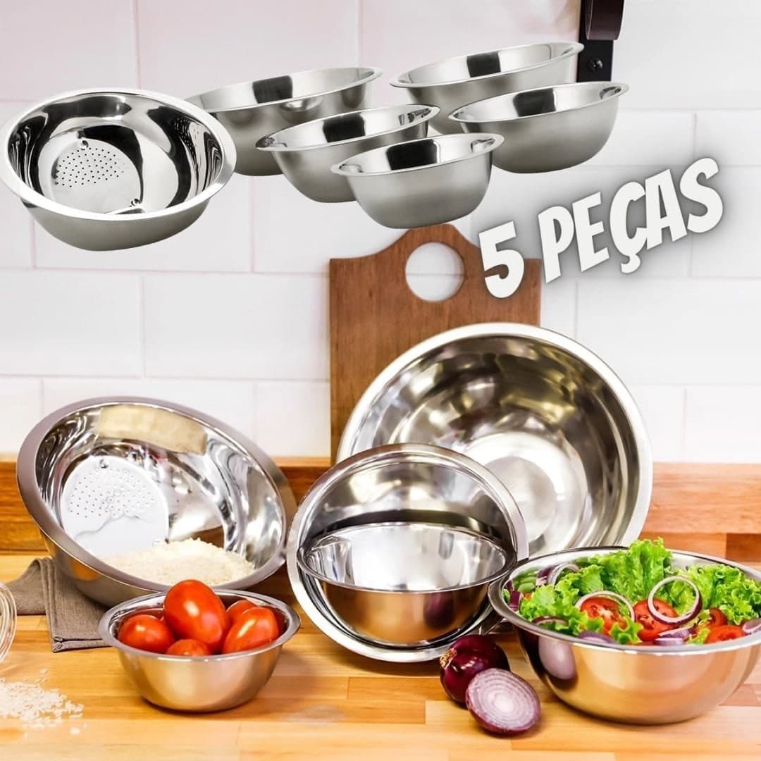 Conjunto de Tigelas 5 peças Inox + Escorredor de Arroz – La Cuisine na Americanas