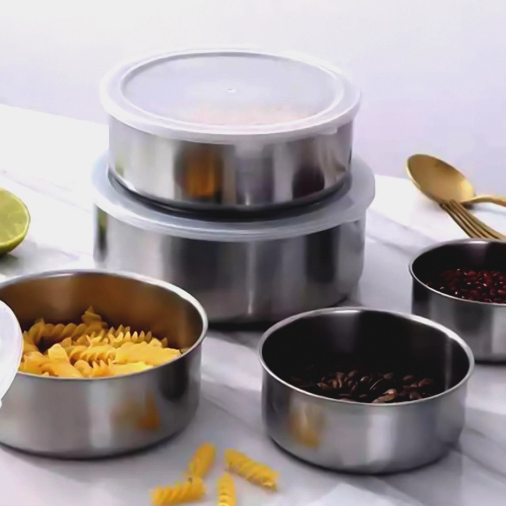 Conjunto de Tigelas com Tampa Jogo de Potes 5 Peças Trevalla em Inox na Americanas