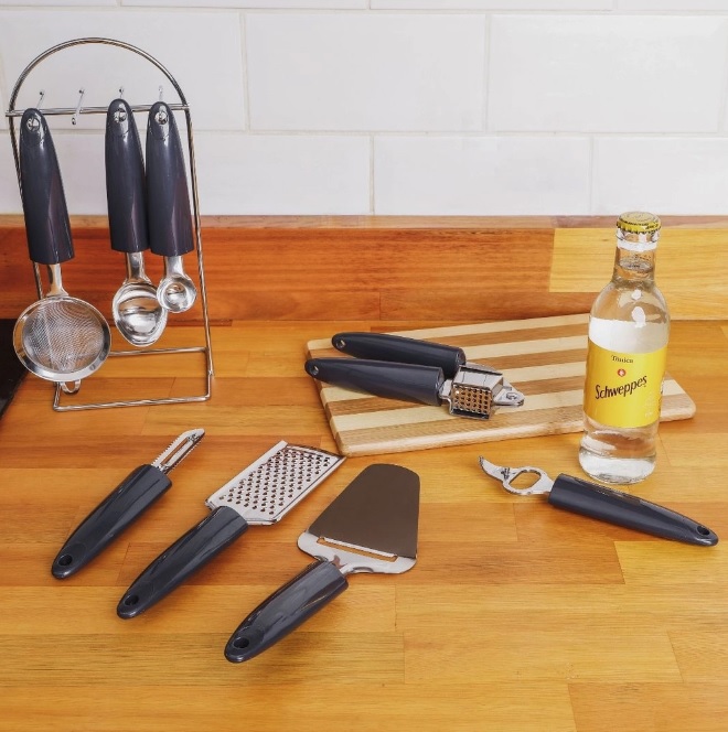 Conjunto de Utensílios de Cozinha Cinza 9 Peças com Suporte – Casual Home na Americanas