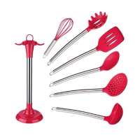 Conjunto De Utensílios De Cozinha Silicone 7 Peças Vermelho - Euro Home na Americanas